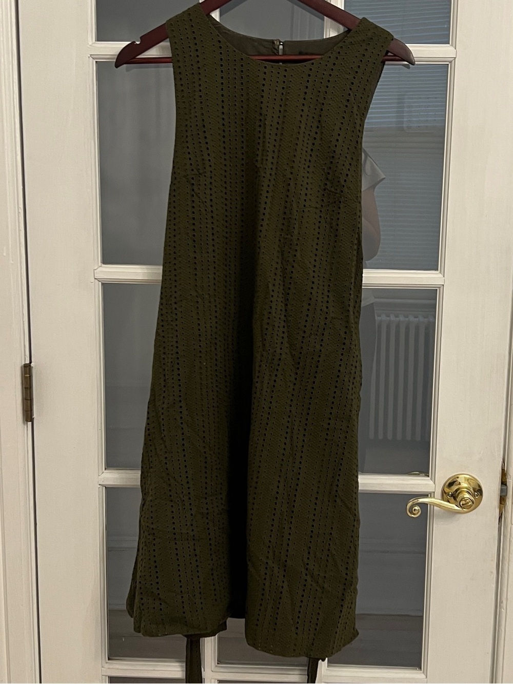 BANANA REPUBLIC Olive Green Eyelet Sleeveless Tie Waist Dress Size 14